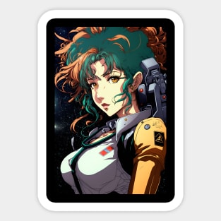 Anime Girl Space Explorer with Green Hair Sticker